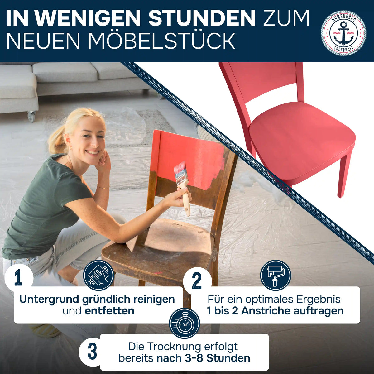 Meubelverf zonder schuren RAL 1018 Zinkgeel - Meubellak met schildersset (X500) - Hamburger Lack-Profi, Afbeelding 6