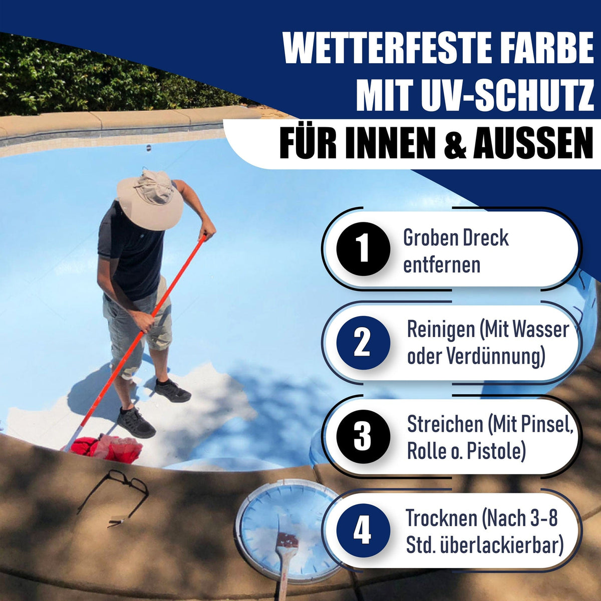 Zwembadverf / Poolverf in Oranjebruin RAL 8023 met schildersset (X500) - Hamburger Lack-Profi, Afbeelding 4