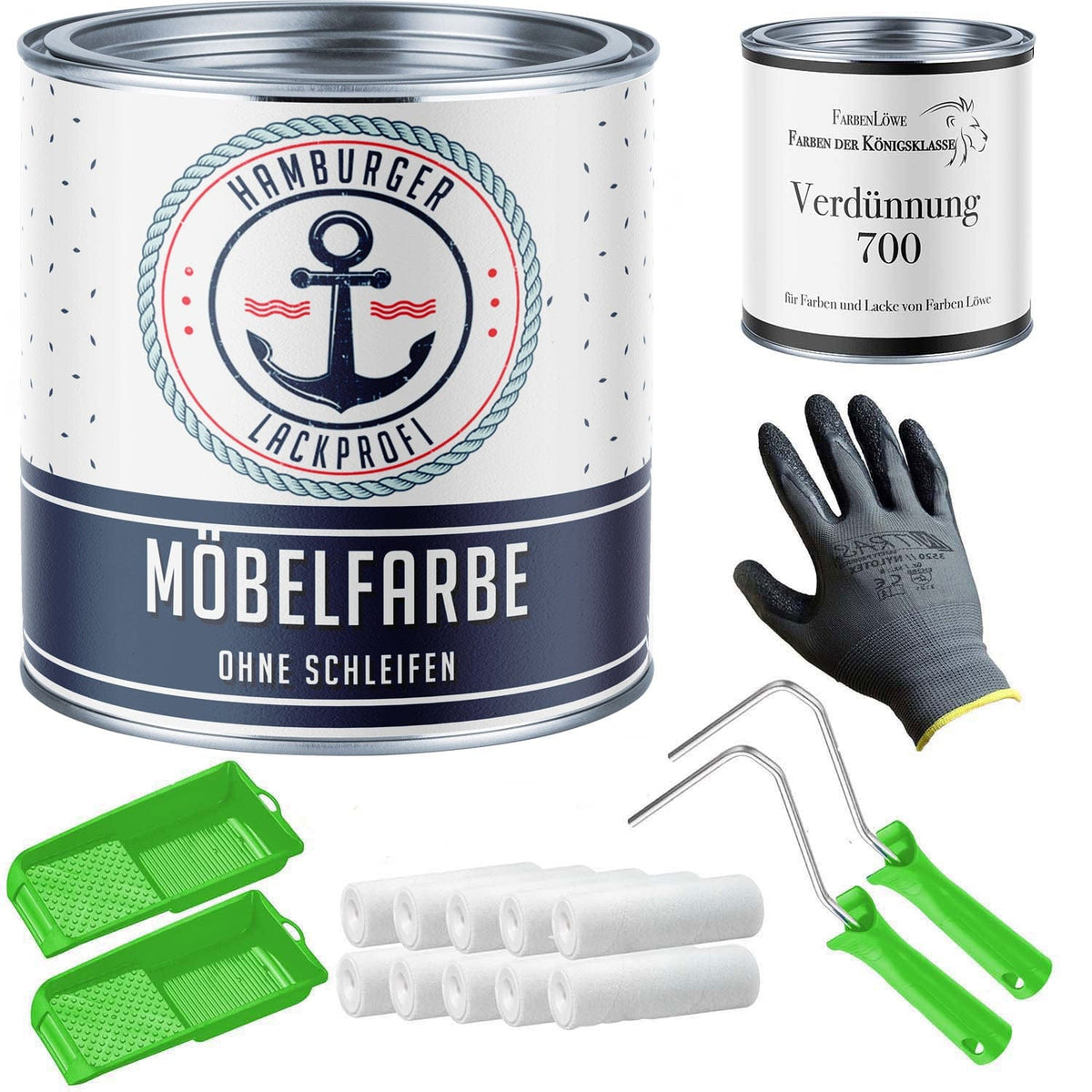 Meubelverf zonder schuren RAL 6010 Grasgroen - Meubellak met schildersset (X300) - Hamburger Lack-Profi