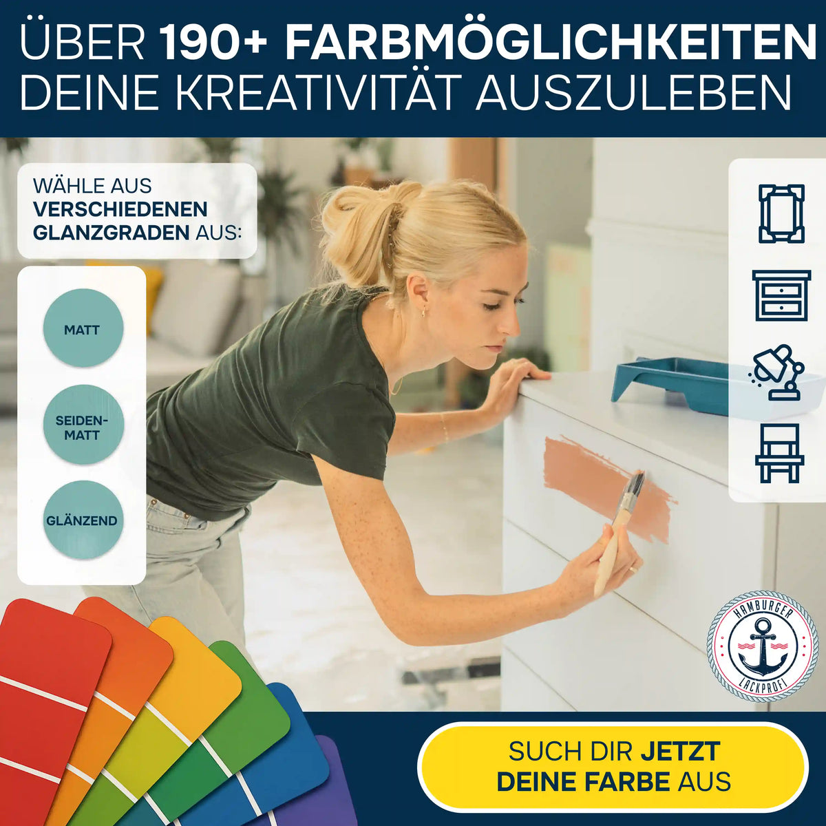 Möbelfarbe ohne Schleifen RAL 6028 Kieferngrün - Möbellack Hamburger Lack-Profi - Hamburger Lack-Profi