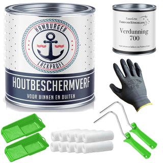 PU Houtbeschermverf RAL 1024 Okergeel - Weerbestendige verf met schildersset (X300) - Hamburger Lack-Profi